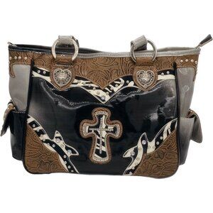 Fashion Rhinestone Handbag Faux Patent Leather Studded Cross Purse Women